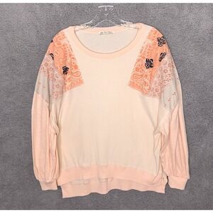 We The Free People Shirt Womens XS Peach Feelin It Boho Patchwork Oversized Top